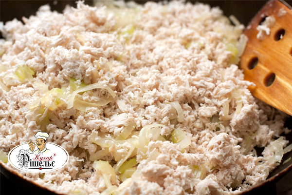 Onions and celery with minced chicken meat