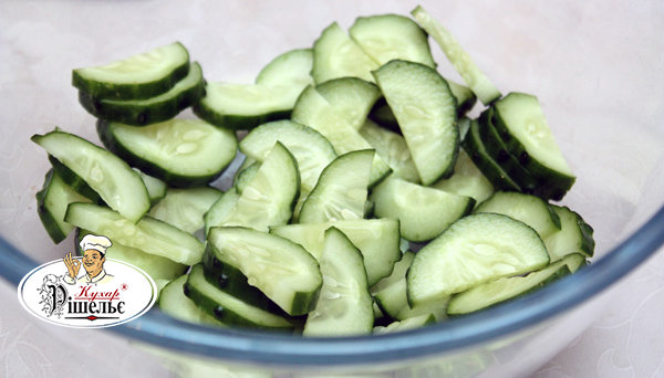 Sliced cucumbers in a bowl